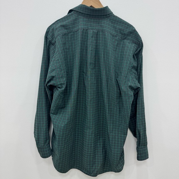 Vintage L.L. Bean Shirt Men 17.5-35 Plaid Single Needle Button Down Green - Picture 2 of 4